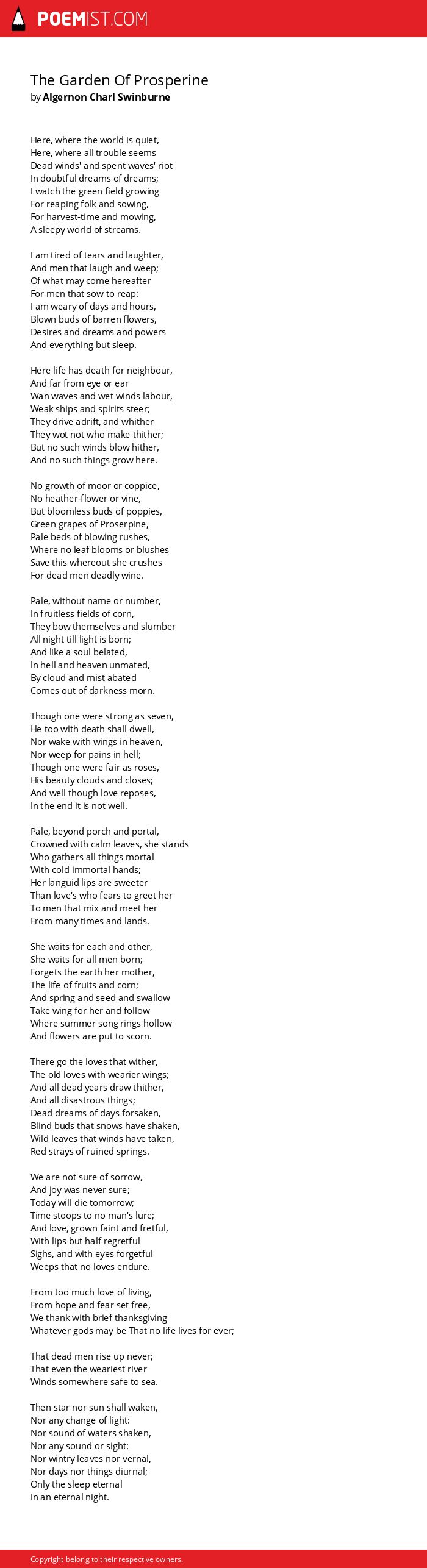The Garden Of Prosperine By Algernon Charl Swinburne Poemist