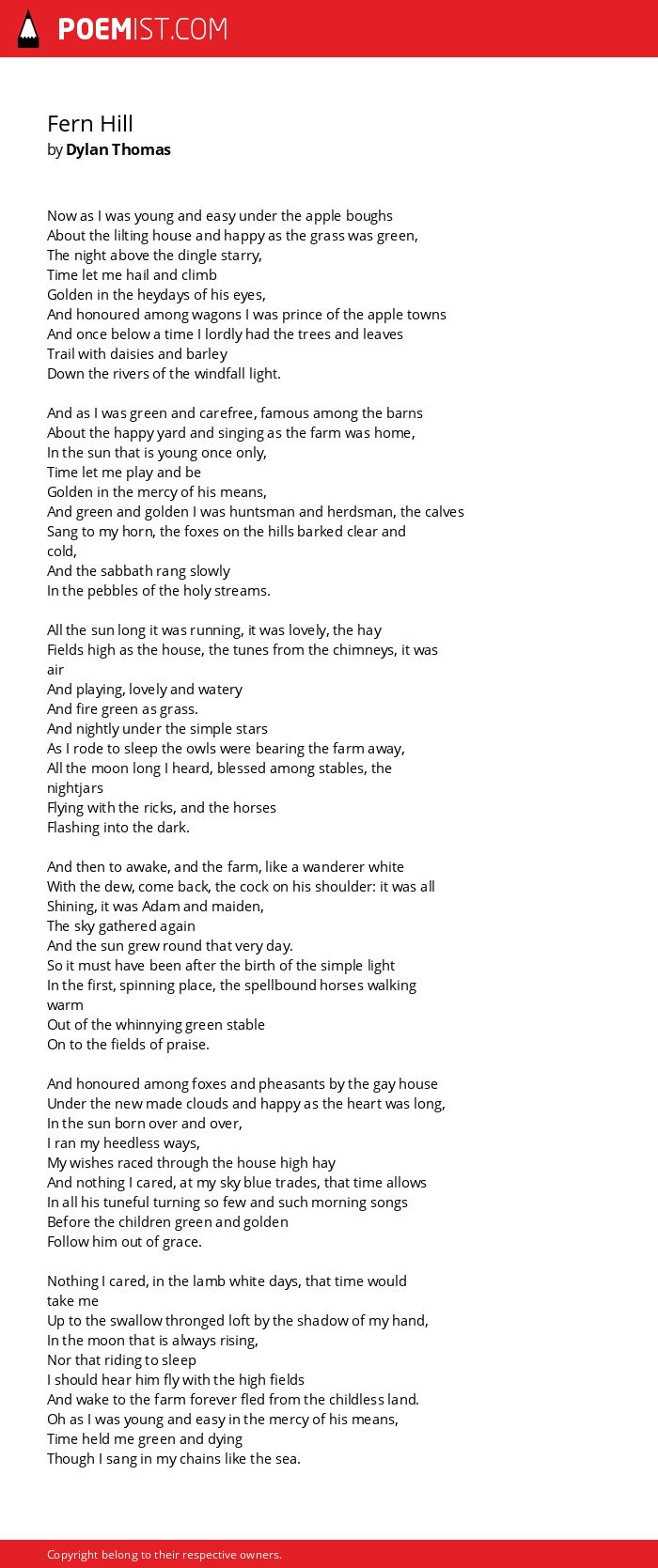 fern hill dylan thomas analysis