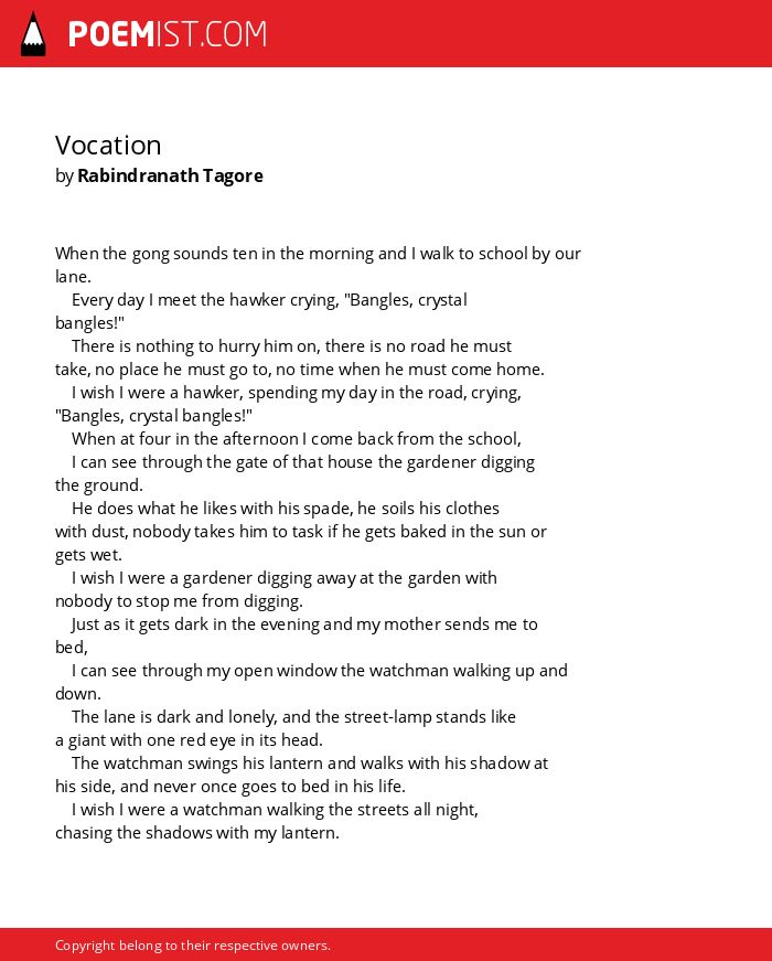 vocation poem by rabindranath tagore